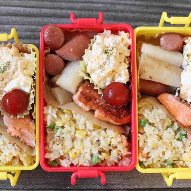 レンチンチャーハンで三姉妹お弁当＼(^o^)／