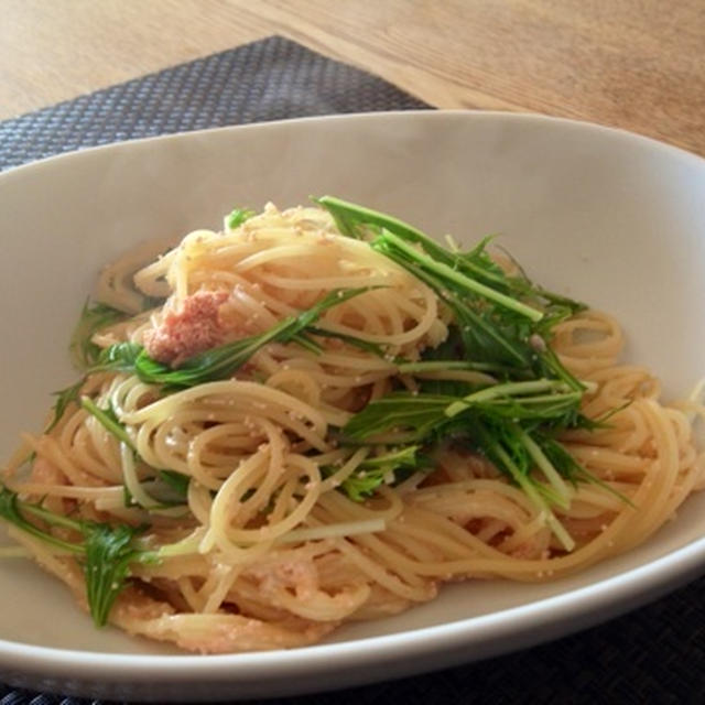 水菜と明太子のパスタ