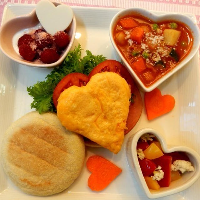 カフェ風　バレンタインな朝ごはん♪