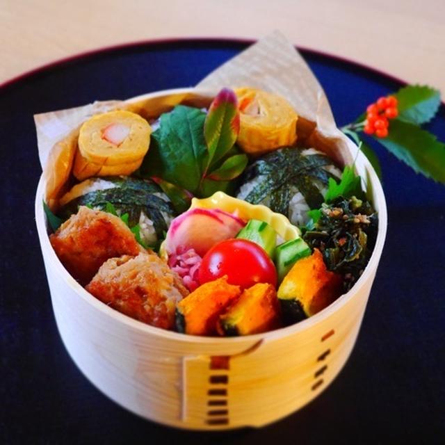 ブロ友さんレシピでうれしい１日♪＊新米のおむすび旦那くん弁当