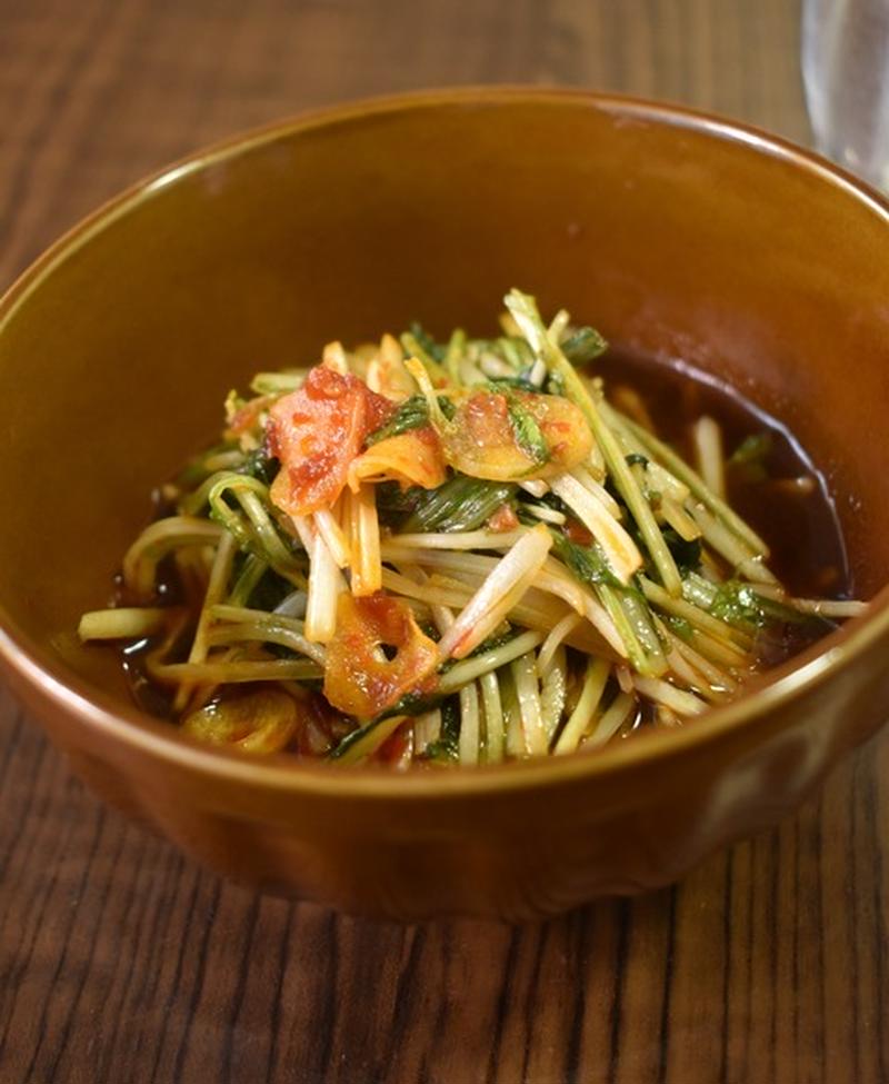 ガツンとくる味わい♪水菜のにんにくピリ辛炒め