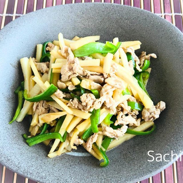 旬のたけのこで たけのこと豚肉の炒め物