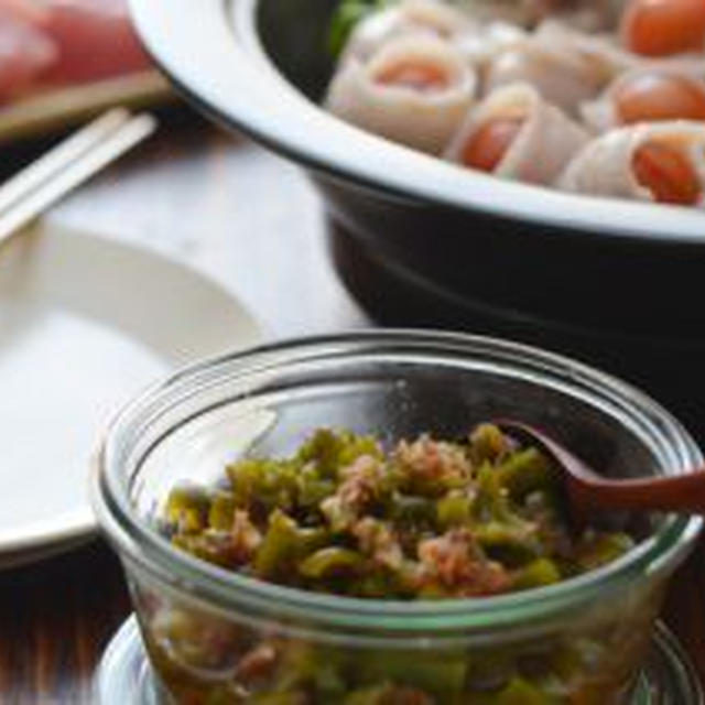 ピーマンおかかだれ。蒸し豚巻き（アスパラ＆トマト）ごはん。とキッチン雑貨。