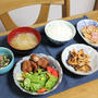 ブリの唐揚げと茄子ときのこのトマト炒めとれんこんのきんぴらとネバネバ豆腐でうちごはん（レシピ付）