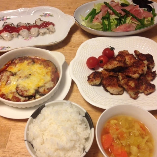 昨夜は鶏のパン粉焼きなど～