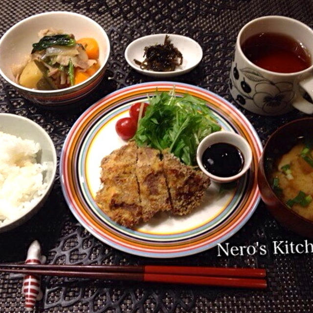 またまたヘルシー！・・油で揚げない美味しいトンカツで晩ごはん♪