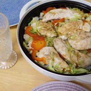鶏ささ身のさっぱり野菜蒸し・レンジメート600W４分＋１分＋２分蒸らし