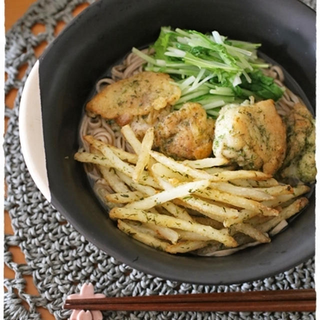 海苔塩味♪　から揚げポテト蕎麦