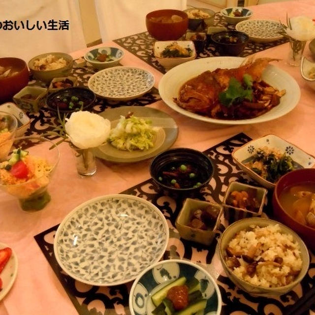 ローマで和食　スコルファノの煮つけ　と　キオディー二の炊き込みご飯