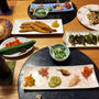 ししゃもフライ、なすとガーリックシュリンプ炒め、焼き万願寺とかで居酒屋風晩酌