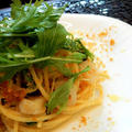 イカとホタテと水菜のからすみスパゲッティ