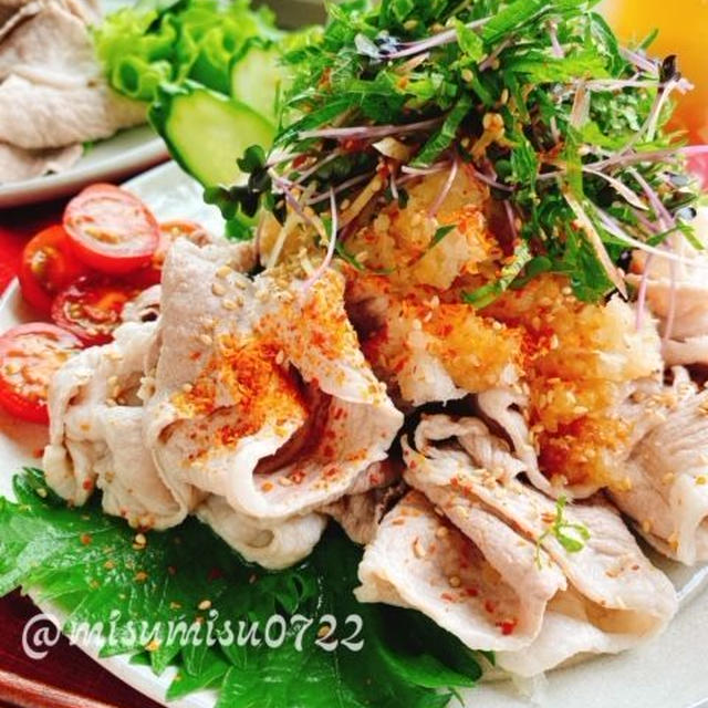 【冷しゃぶサラダ】薬味と梅おろし豚しゃぶ(動画レシピ)/Cooled parboiled Pork.