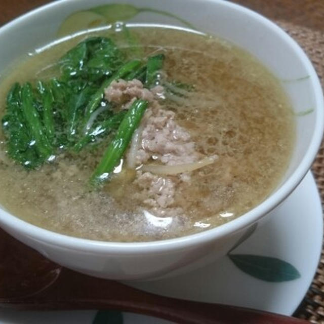 豚挽き肉と豆もやしのグリーンカレー風味スープ(レシピ)
