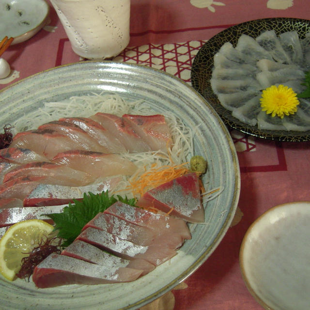 マトウダイとヒラソのお刺身＆純米生原酒・誠鏡