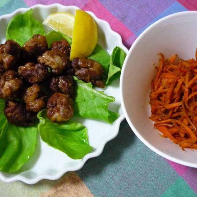 豚肉のから揚げとにんじんのきんぴら