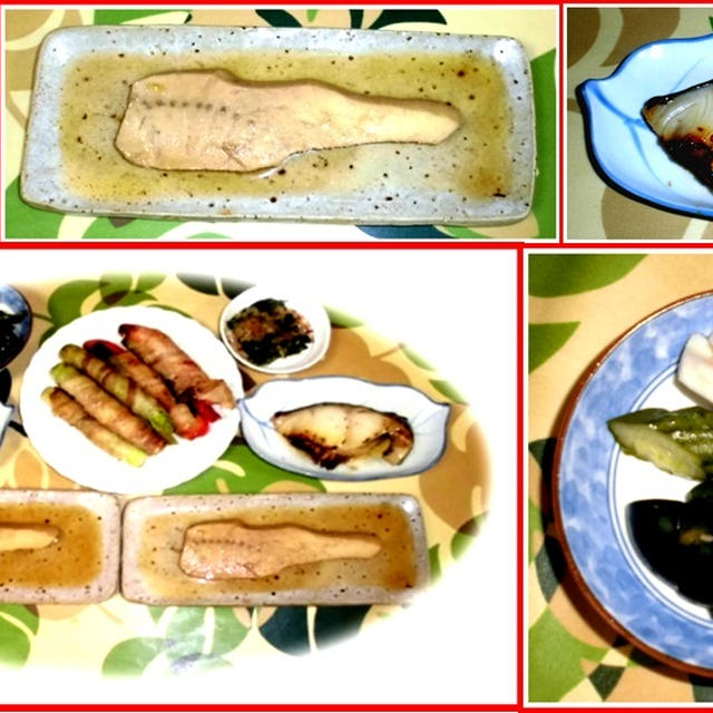 銀鱈西京味噌浸け・カジキ腹身の煮物・野菜肉巻き