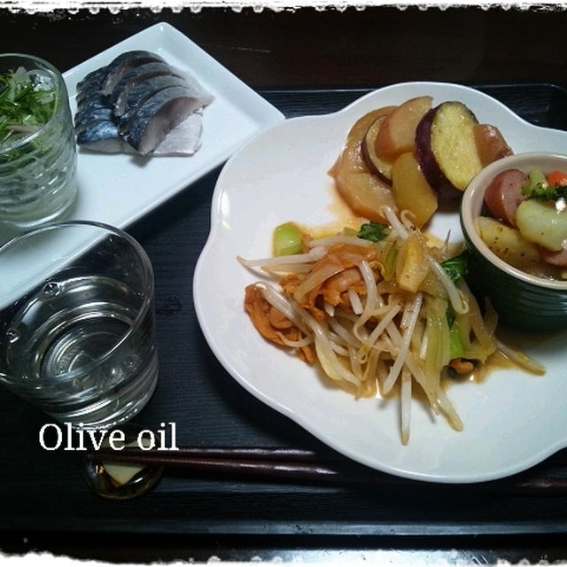 味噌ダレチキンの野菜炒めとかしめ鯖とか♪