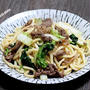 牛肉と白菜のだし焼きうどん＆「前日がすき焼きだったので今日の焼きうどんなのです」