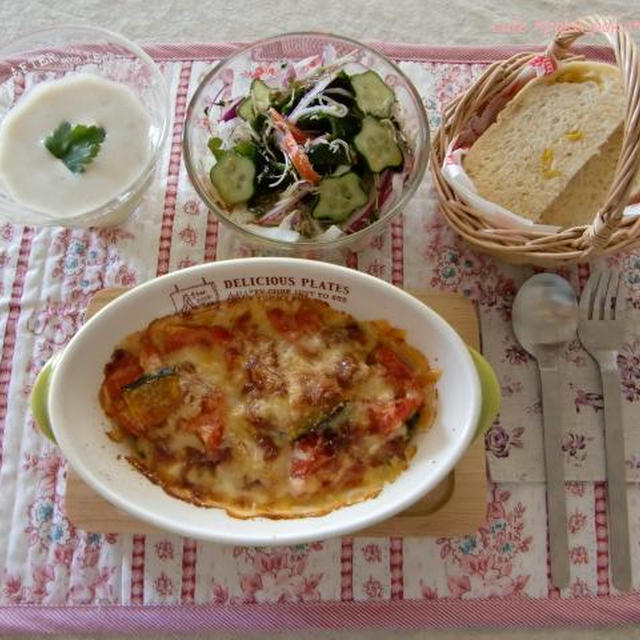 夏野菜のオーブン焼き＆里芋と豆乳の冷製スープ