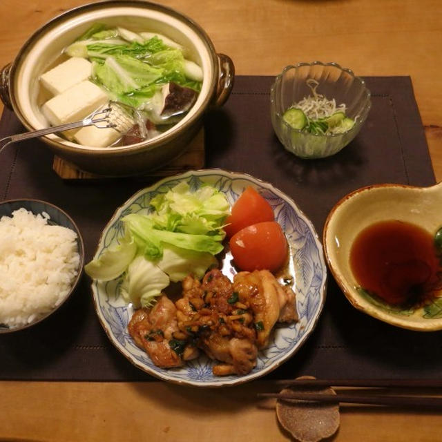 鶏肉のピリ辛照焼 ＆湯豆腐の晩ご飯　と　寒桜♪