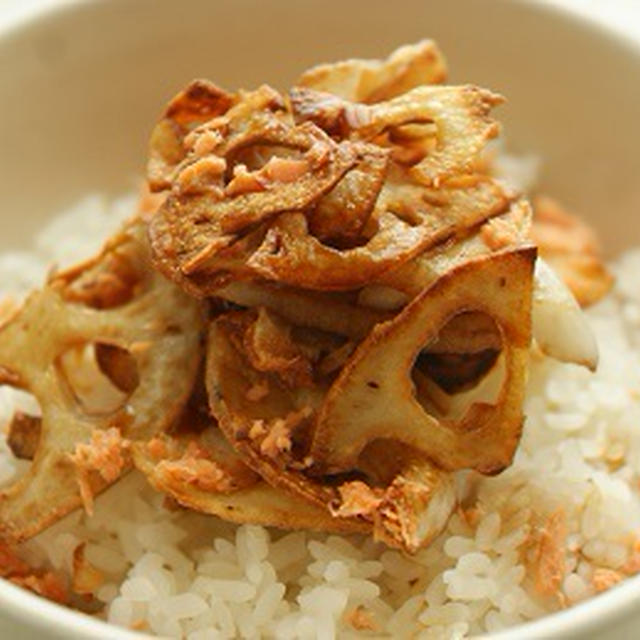 揚げ焼き蓮根の生醤油ごはん