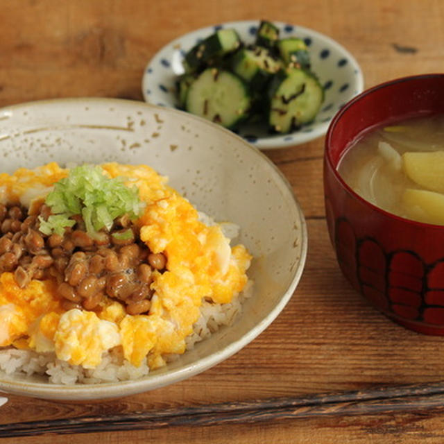 即席・納豆オムレツ丼献立