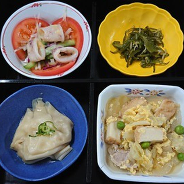 豚肉と厚揚げの卵とじとワンタン他の弁当