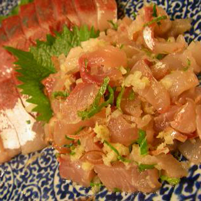 ワラサ（イナダ）のたたき風薬味あえ
