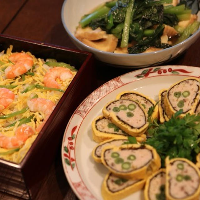 レシピ付き献立　ちらし寿司・卵の巻き蒸し・さつま揚げと小松菜の煮びたし~一人暮らしの料理の愉しみ方