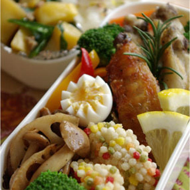 鶏スペアリブのガーリックレモン焼き弁当（夫弁＆マイ弁）☆