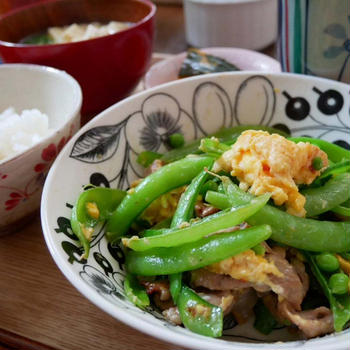 スナップえんどうのたまご炒め、昨日の昼ごはん