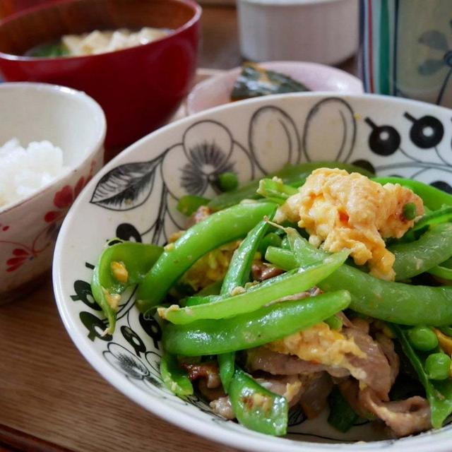 スナップえんどうのたまご炒め、昨日の昼ごはん