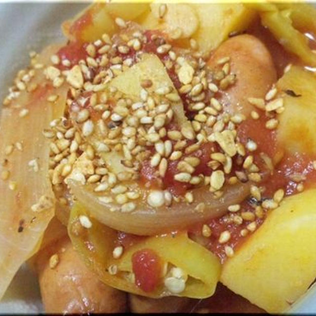 金胡麻にんにくレシピ（たっぷり野菜のピリ辛トマト煮込み）