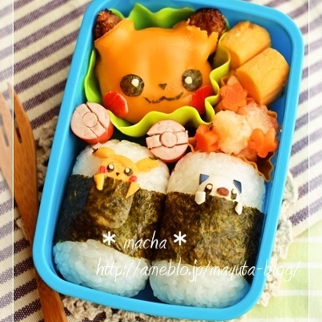 ピカチュウハンバーグとピカミジュ海苔巻き弁当