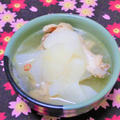 大雪警報　　大根と鶏肉の餅入りしょっつる風味スープ