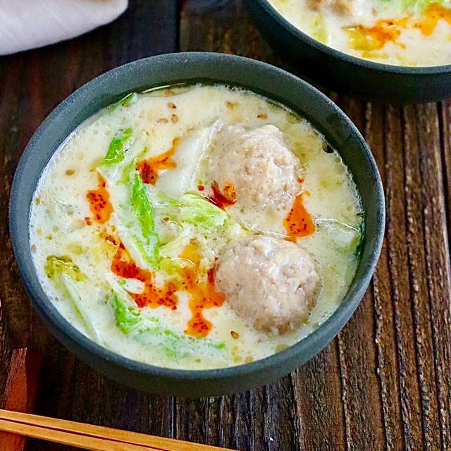 【レシピ】肉団子と白菜のピリ辛鶏塩豆乳スープ　#スープストック
