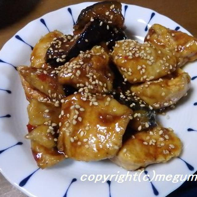 茄子と鶏胸肉のピリ辛照り照り炒め