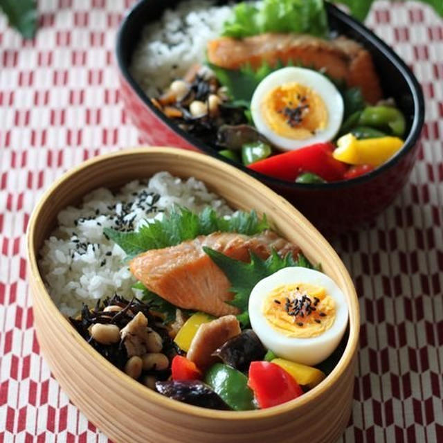 一攫千金　　☆ブタピー　鮭弁当と昨日の晩ご飯♪