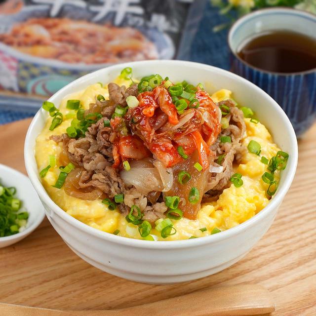 レンジで簡単・時短✨とろたまキムチーズ牛丼