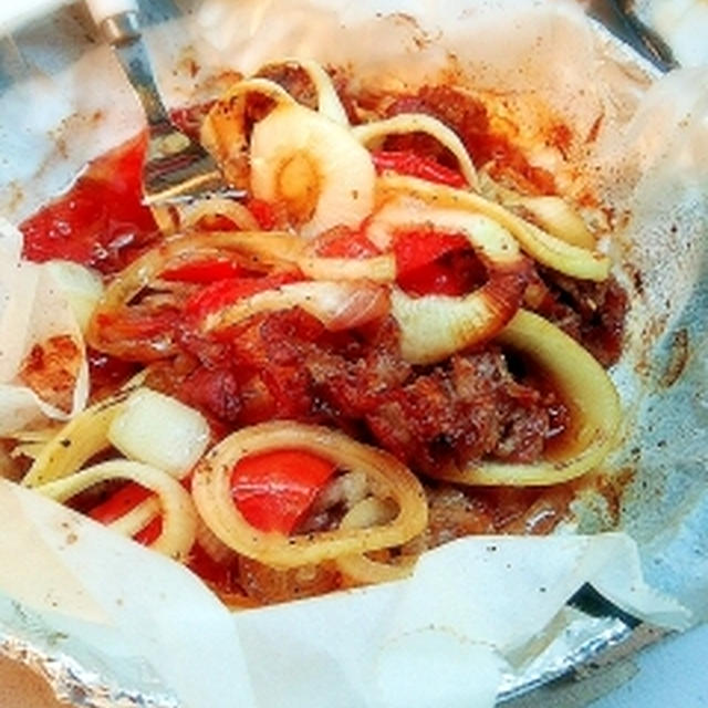 牛肉と玉ねぎ、トマトのオーブン焼き
