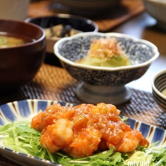 エビチリ と 作り置きおかず。