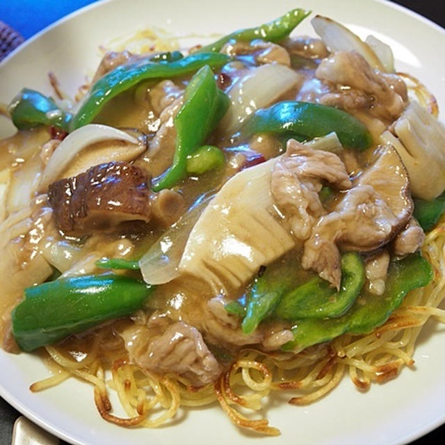 絶対死ねる。【ピーマンと豚肉のあんかけ焼きそば】