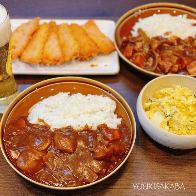 流石のカレーライス♪ 香り豊かなチキンカレー！私以外の誰もやらない、わんぱくなハムカツの食べ方♪