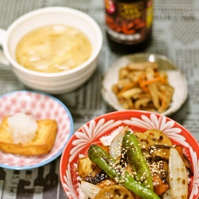 秋鮭の照り焼き生姜丼 / コスモス