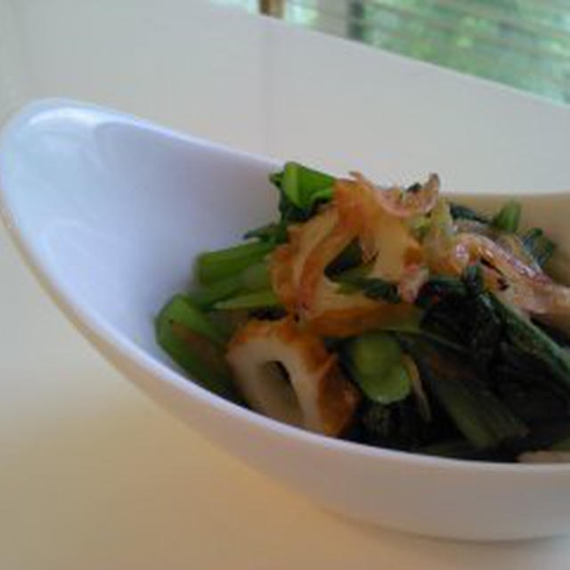 企画レシピ小松菜と竹輪の小エビが香る簡単和え物