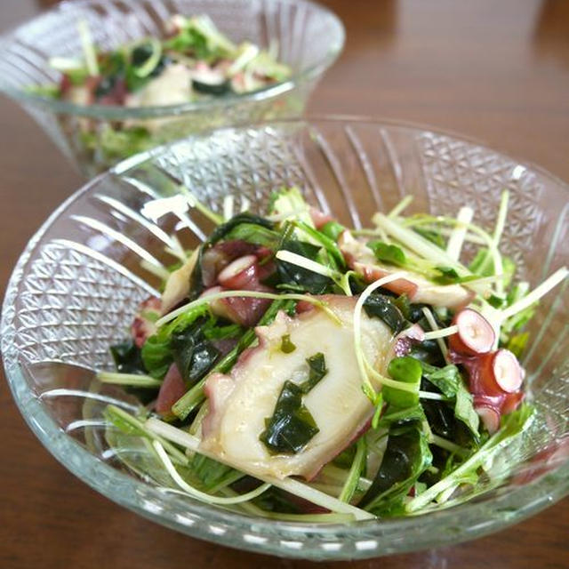 【簡単レシピ】タコの水菜とわかめのサラダ♪わさび風味♪
