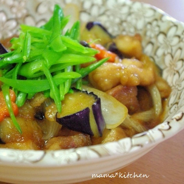 鶏唐と茄子の甘辛煮♪　　のお夕飯