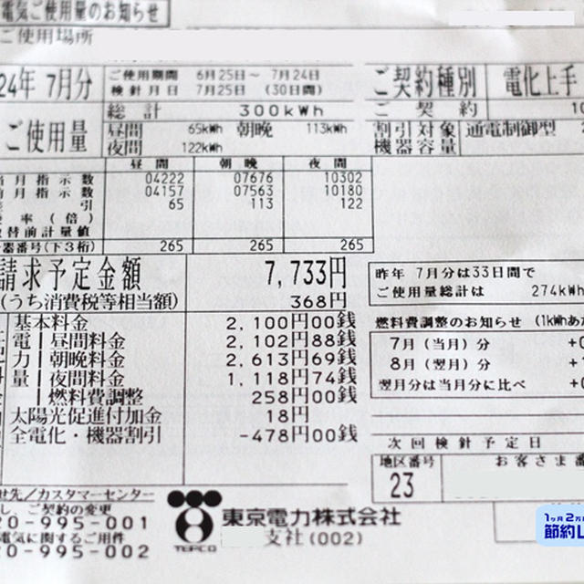 2012年7月の電気料金