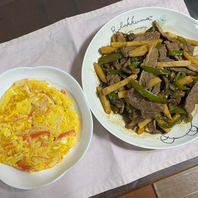 切って炒めるだけの簡単！青椒肉絲♪ かに玉♪