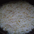 湯立てで白米（９７９）。。。宮城県産登米の米特別栽培米ササニシキ・白米（あいざわ米店）と茨城県産うまかっぺコシヒカリ玄米・新米（あいざわ米店）